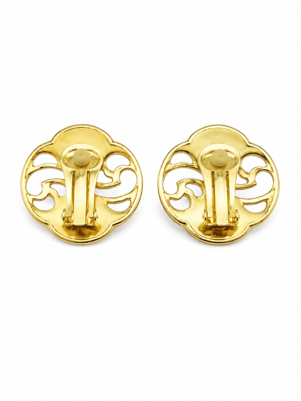 Vintage Gold Tone Teal Creme Enamel Swirl Clip On Earrings Statement Round - Picture 5 of 6